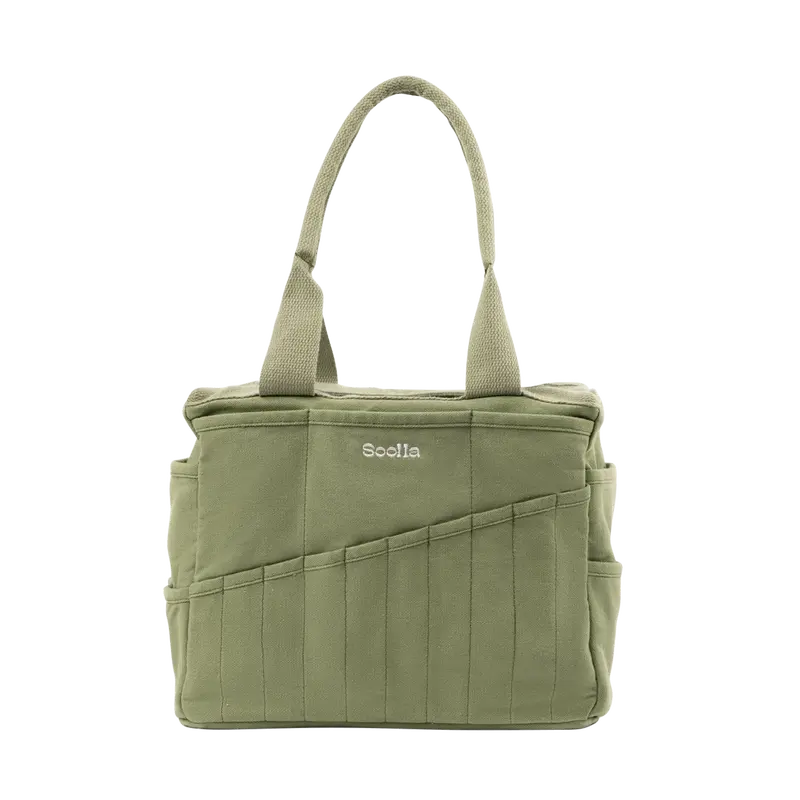 Soolla® Studio Bag, Ganja Green – 30-Pocket Canvas Organizer for Pottery, Art, Knitting & Crochet