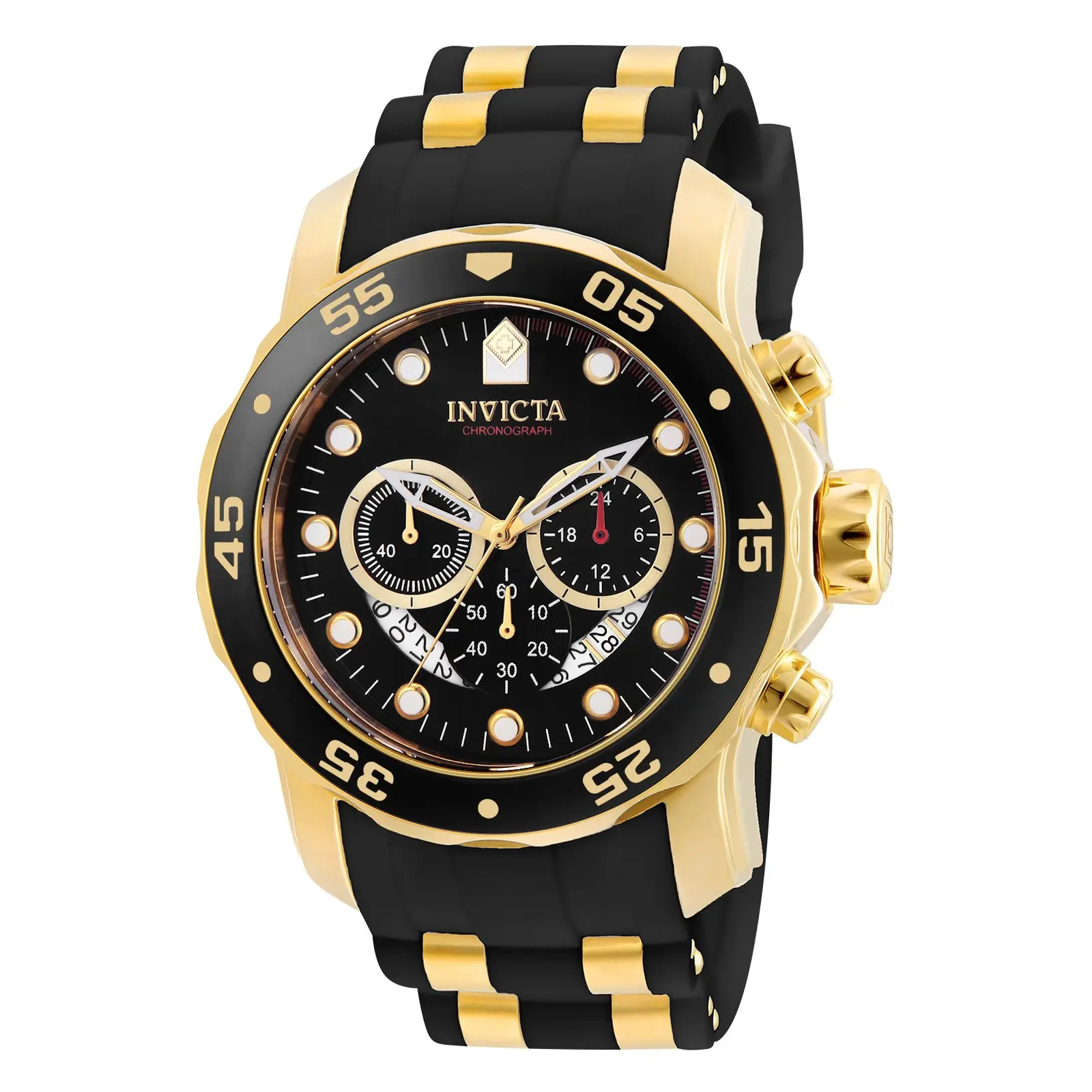 Gold Invicta Men's Pro Diver Multifunction Watch - Bold Black Dial Luxury Gold-Tone Statement Wristwatch for Men