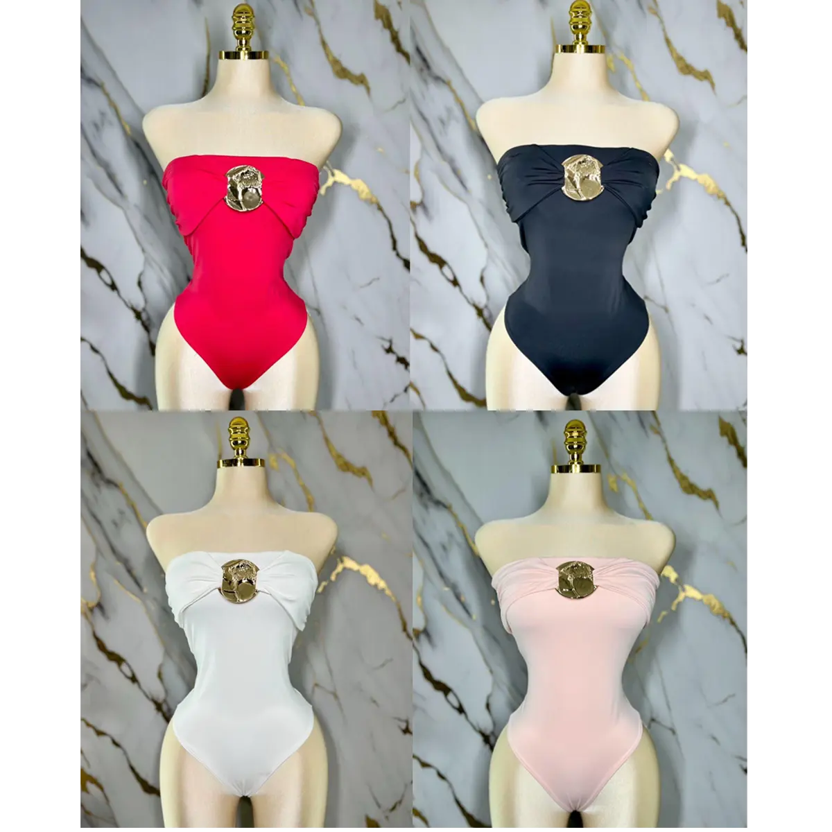 GOLD METALL EMBELLISHED  BODYSUIT OFF THE SHOULDERS