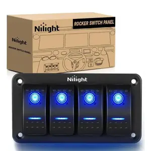 Nilight 4Gang Aluminum 5Pin ON/Off Blue Rocker Switch Panel