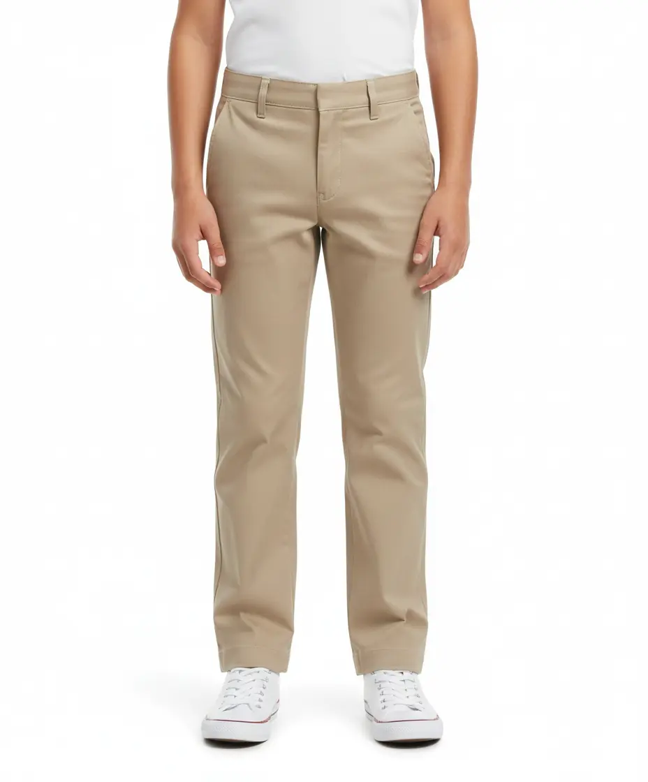 Boys Uniform Pants – Classic Flat Front School Dress Pants with Adjustable Waist, Durable Twill, Khaki  BU02