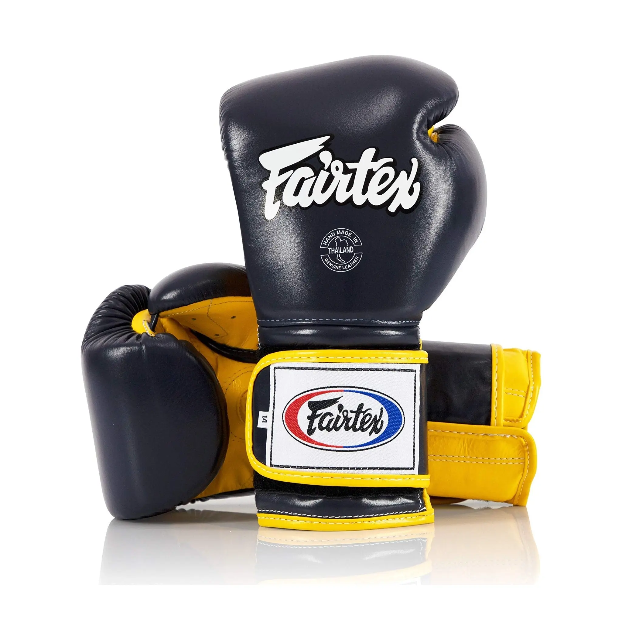 Fairtex BGV9 Mexican Style Muay Thai Boxing Gloves, Hand-Crafted Blue-Yellow Premium Leather Sparring Gloves for Heavy Protection, Boxinggloves, Heavy Protection Sports Gloves