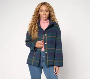 Susan Graver Plaid Jacquard Woven Snap-Front Jacket