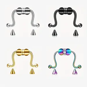 2024 New Stainless Steel Magnet Fake Nose Ring Horseshoe Ring Piercing Jewelry Nose Clip Non-Perforated Nose Clamp