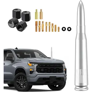 50 Cal Car Truck Bullet Antenna Truck Accessories Universal Replacement for GMC Sierra 1500 Chevy Dodge Ram Silverado 1500 2500 3500 Ford F150 F250 F350 Truck Accessories (America Flag Chrome)