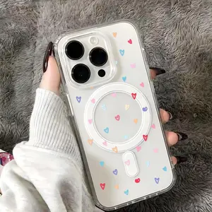 Phone Case: Cute Hearts Aesthetic Style Printed Phone Case with iPhone 17 E Air Pro ProMax iPhone16 15 14 Plus 13 12 Mini 11 X XS XR Anti Fingerprint Non Slip Shockproof Transparent Acrylic Magnetic Funda Case |   Valentine's Day Romance Love
