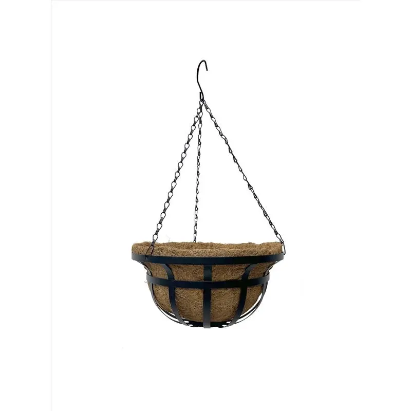Living Accents 7035944 Classic 12 in. Powder-Coated Black Metal Round Hanging Storage Basket, Includes Liner, Home Organizer, Hanging Basket, 1.56 Lbs