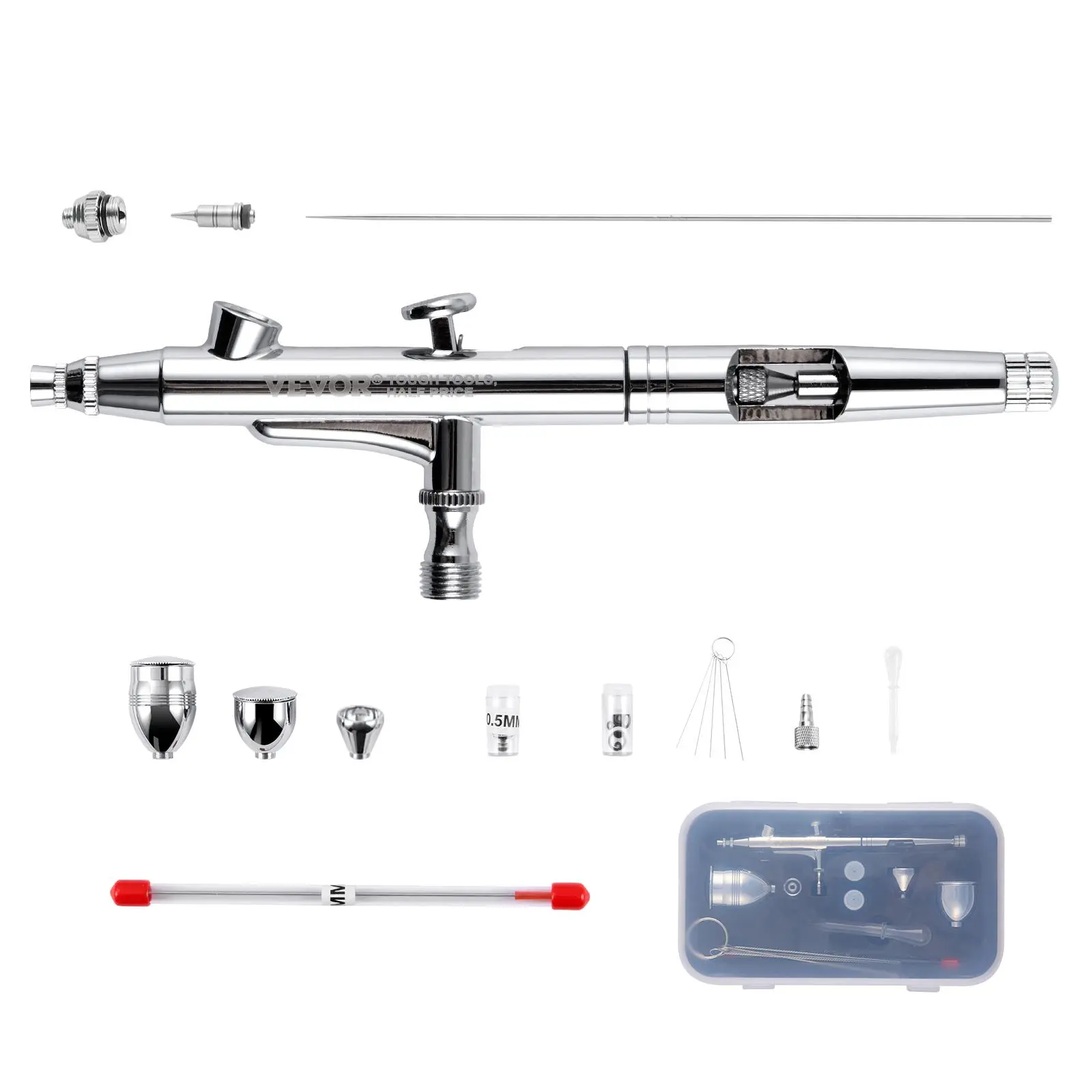 【summerfinds】VEVOR Portable Dual-Action Gravity Feed Airbrush Paint Spraying Tool - 0.3mm/0.5mm Nozzles, 3 Measuring Cups (2/7/12ml Copper), 5 Cleaning Needles, Cleaning Accessories, for Model Painting, Nail Art (Father's Day Gift), Airbrush Tool, Dessert