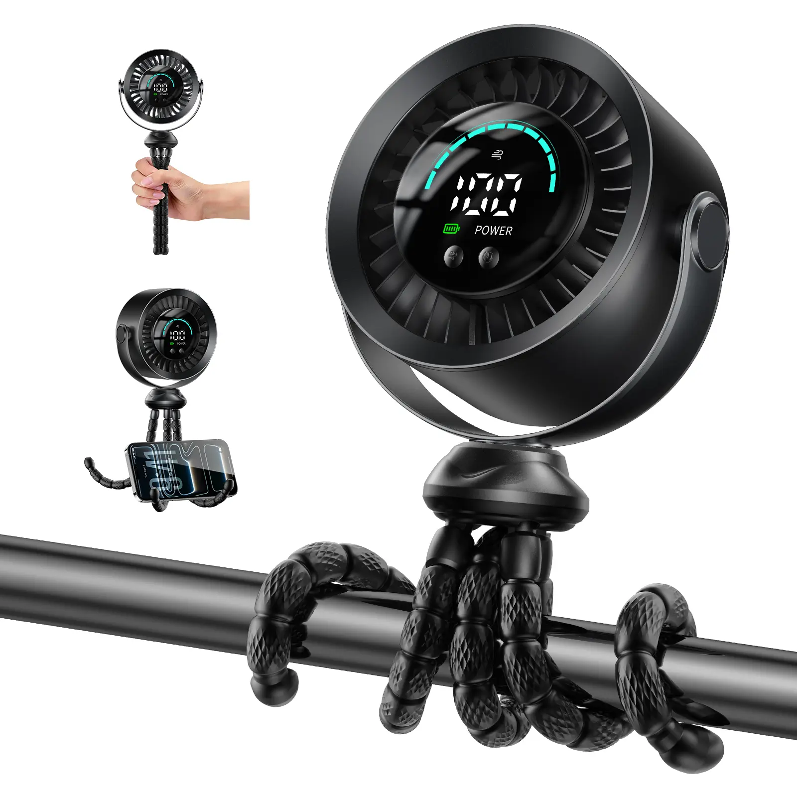 KIMMOO Upgrade Portable Stroller Fan, 3 in 1 Rechargeable Octopus Personal Cooling Fan with 100 Speeds & Turbo Airflow, 360° Rotatable Quiet Safe Clip On Fan for Crib, Car Seat, Treadmill, Bike, Golf Cart, Beach, Camping, Travel summerwins
