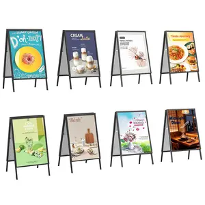 Maeklon 8 Pcs A Frame Sign 24x36 Inch, Portable Outdoor Sandwich Board Sign with Carry Handles, Black Coated Steel Metal Double-Sided Signboard for Outdoor Street Advertising Poster, Only Frame