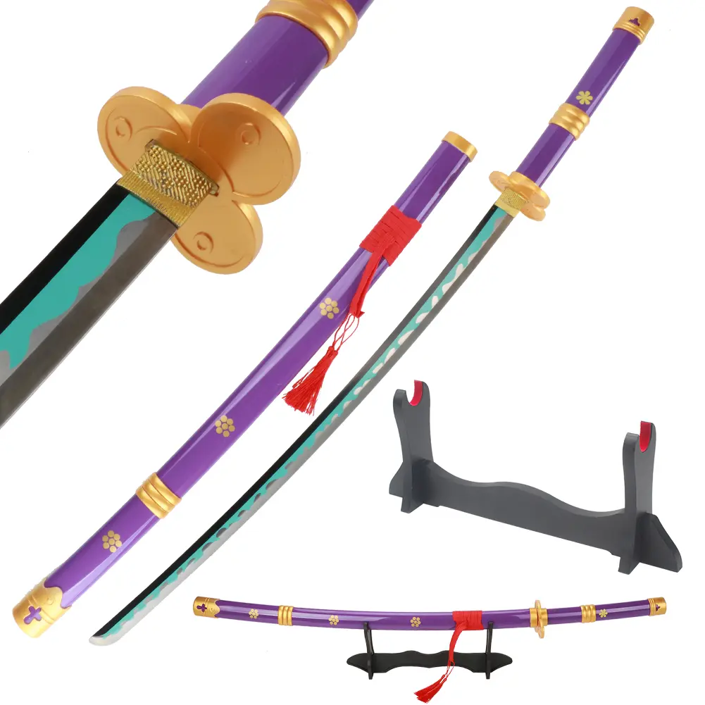 ELERVINO 41in Real Metal Roronoa Zoro Cosplay Sword Yama Enma, Durable Toy Sword with Plastic Handle & Wooden Holder Stand, Cosplay Role Playing Props for Anime Fans Halloween Collection Decoration
