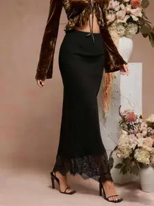 Women's Elegant Fashion Lace Patchwork Long Straight Tube Dress, Casual Loose Fit, Versatile All-Purpose Skirt for Daily Wear