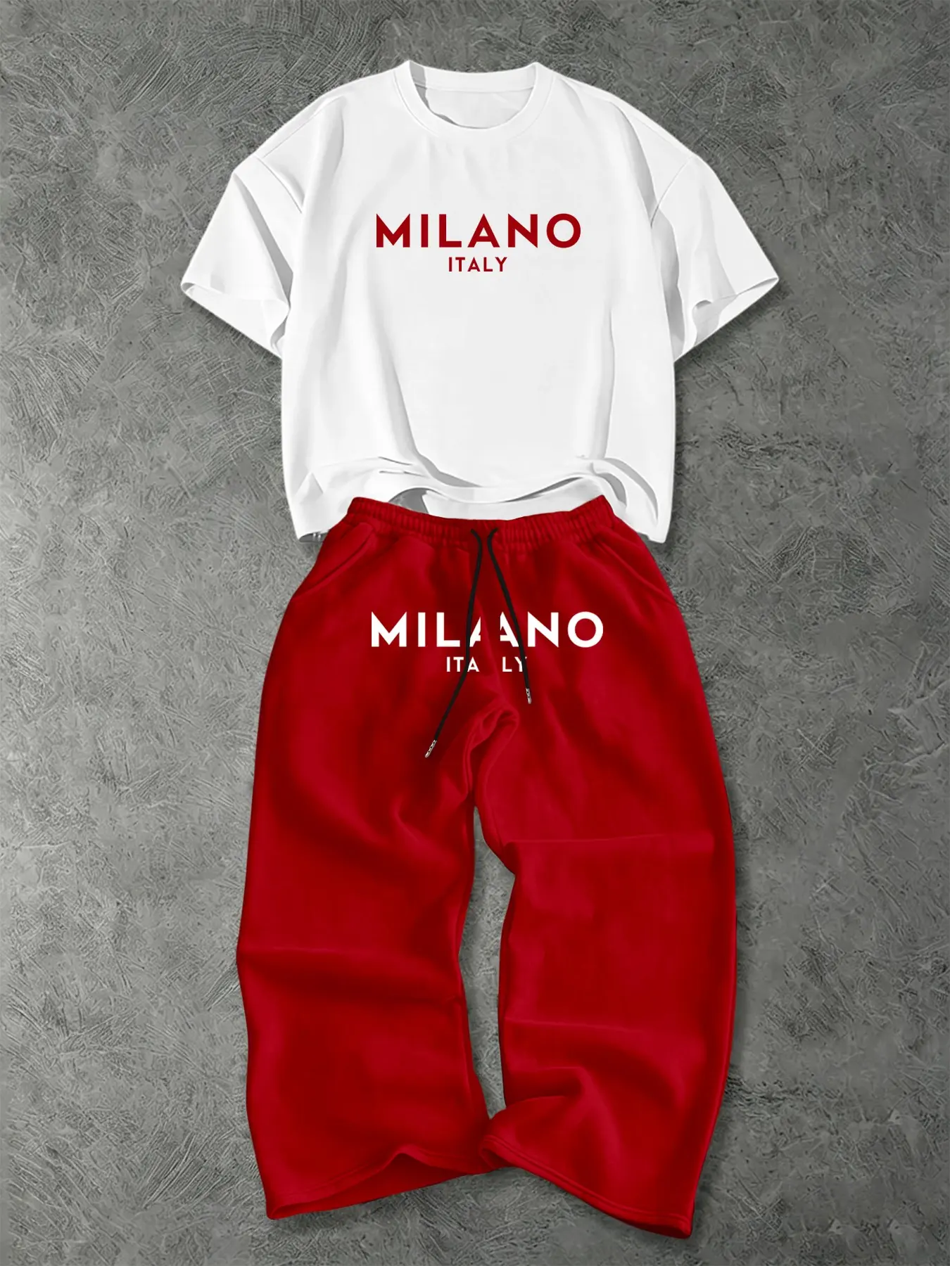 Men's American Milan Style Letter Print Sport Set, Loose Short Sleeve T-Shirt + Wide Leg Pants, Casual Daily Wear, Trendy