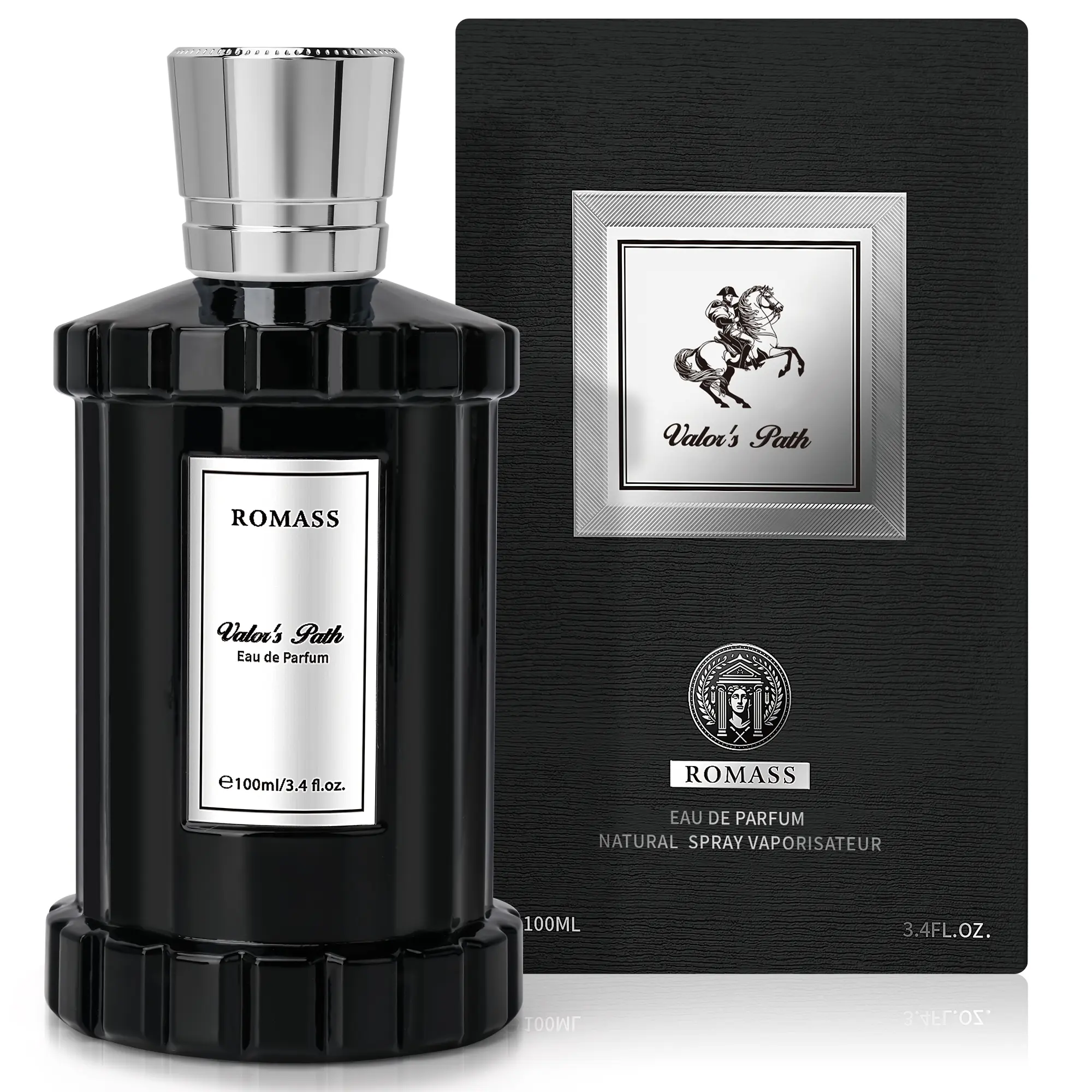 Romass Valor's Path Eau de Parfum 3.4oz/100ml | Deep Black Bottle | Long-Lasting Smoky Woody Fragrance | Notes of Birch, Leather and Incense