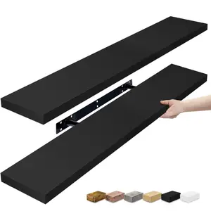 Long Floating Shelves For Books Media and Decor (2 Pack) Matte Set