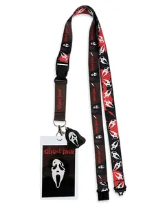 Ghostface Breakaway Lanyard Blood Splatter ID Badge Holder With 2" Rubber Charm