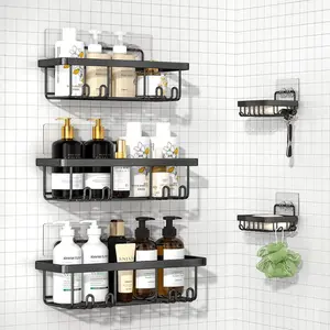 Rustproof Stainless Steel Adhesive Shower Organizer 5 Pack with No Drilling Shelves for Bathroom Storage and  Decor