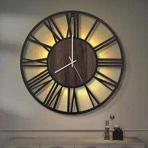 Large Wall Clocks with Night Light Battery Operated,Silent Non Ticking,Rustic Modern Big Wood Clock for Living Room, Bedroom,Kitchen,Farmhouse,Office,Home Decor-20 Inch(Roman Numerals)