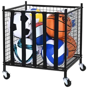 【Father's Day】VEVOR Rolling Sports Ball Storage Cart, Lockable Basketball Cage with Elastic Straps, Sport Equipment Holder Organizer for Indoor Outdoor, Steel Storage Rack for Garages, Playgroup, Gym and Schools Smooth