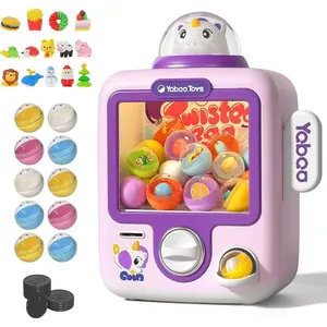 34-Piece Unicorn Theme Mini Vending Machine Toy Set for Kids Age 3-8, Electronic Gumball Prize Maker Game, Pretend Play Shop Accessory, Party Activity & Idea Gift