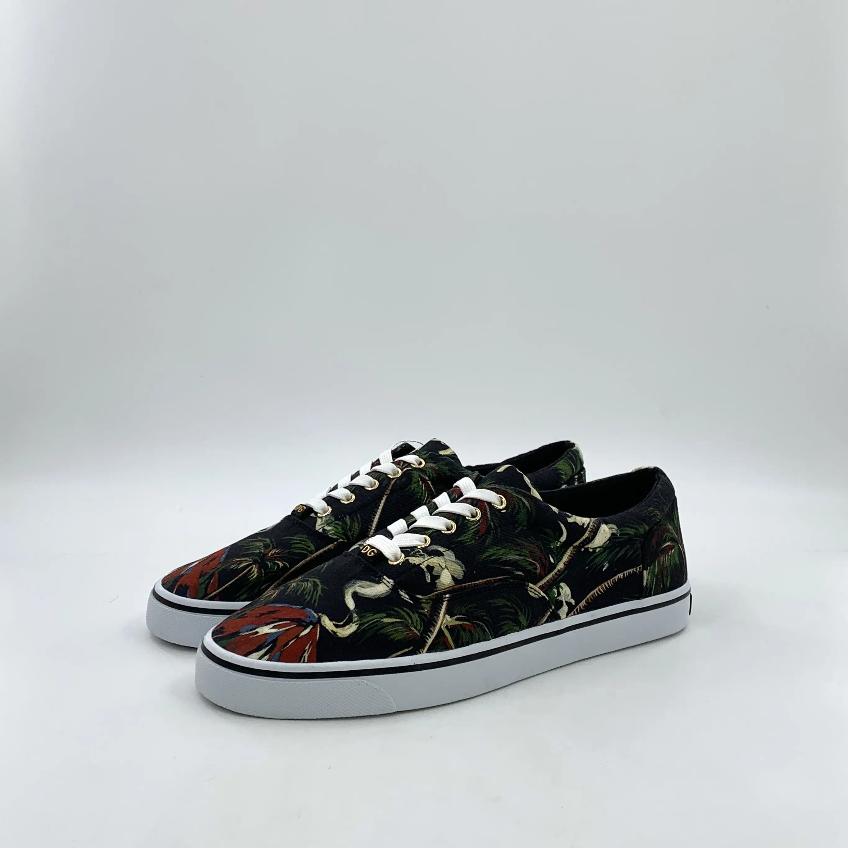 RDLTS— Dolce Gabbana Black Palm Print Lace-Up Sneakers Size US 11