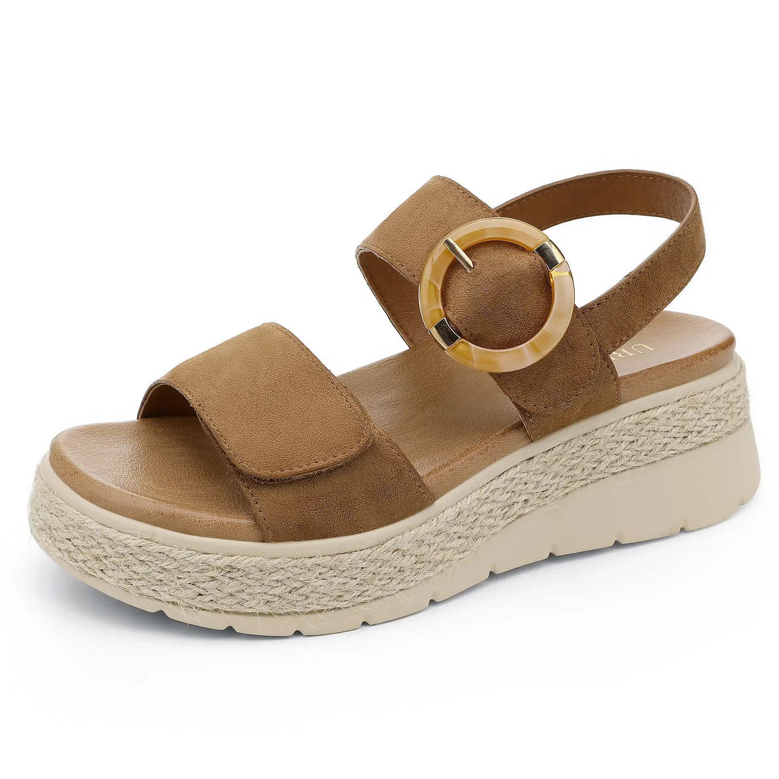 UBFEN Women's Espadrille Platform Sandals - Low Wedge Heel, Orthopedic Arch Support, Wide Fit, Cushioned Insole, Buckle Closure, Comfortable Dressy Footwear for Walking, Vacation (Beige,Black,Brown)