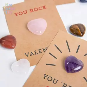 8 Pack Heart-Shaped Crystal Cards, Valentine’s Greeting Cards with Polished Gemstones, You’re a Gem of a Friend Hard Paper Postcard Set, Cute Small Gift Toy for Kids & Friends