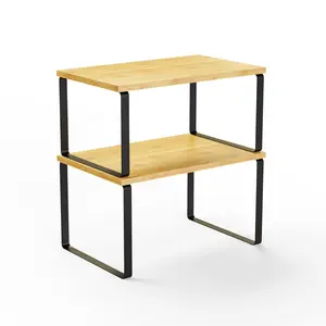 2pcs Cabinet Organizer Shelf, Set of 2 Kitchen Counter Shelves, Kitchen Storage, Spice Rack, Stackable, Expandable, Metal and Engineered Wood