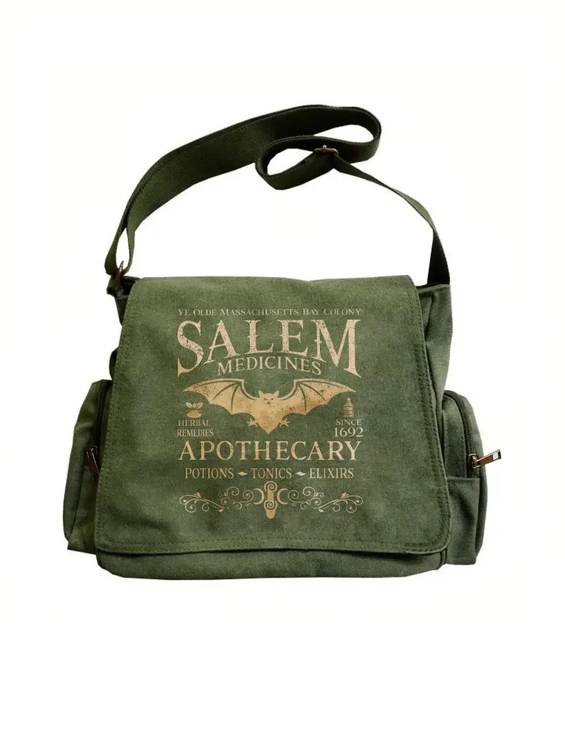 Men's Retro Bat Print Messenger Bag - Valentine's Day Design, Large Capacity Flap Tote, Casual Crossbody Bags, Daily Use, Travel Ready