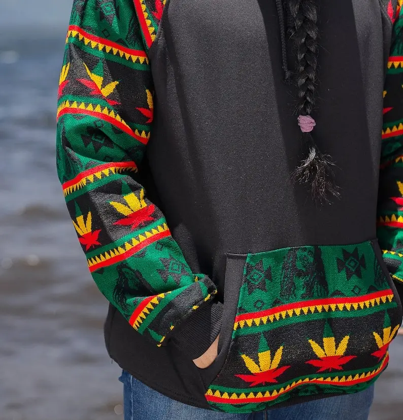 Handmade Hoodie (Rasta Style) Handcrafted by Indigenous Hands. Super Soft with Hood. Unisex. Machine Washable.