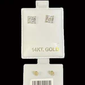 14KT Yellow Gold Princess Cut Cubic Zirconia Stud Earring Set with High Quality Prong Setting and Screw Back Post