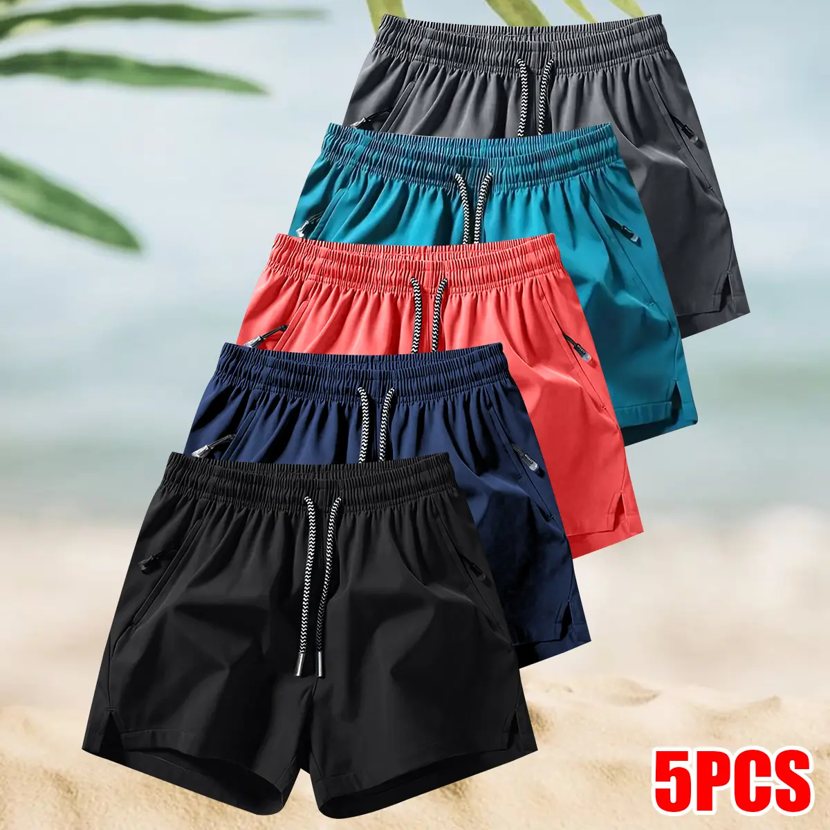 Men's 5-Pack Solid Breathable Fitness Shorts - Soft Stretch, Quick-Dry Elastic Men's Shorts, Drawstring Waist, Athleisure for Summer Gym Workouts, Outdoor Activities,summerwins