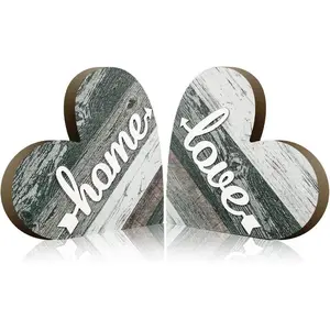 2 count Rustic Table Decorations for Living Room  Farmhouse Table Centerpieces Small Love Wooden Heart Decor for Dining Room Shelf Housewarming Gifts  House Decoration( Style)