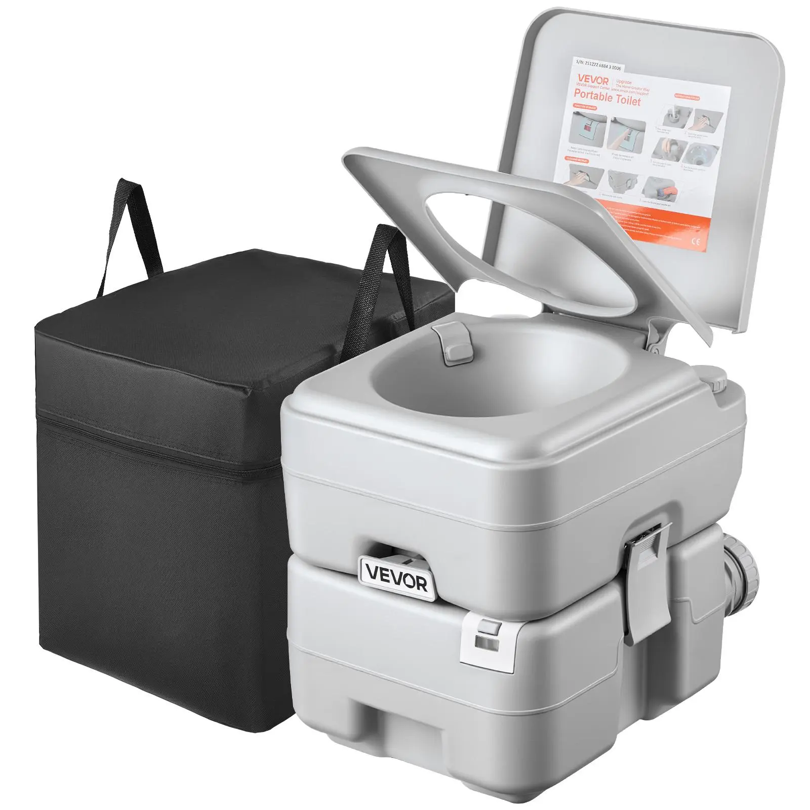 【SummerFinds】VEVOR Portable Toilet, 5.3 Gallon Detachable Waste Tank, 120 Flushes, Camping Toilet for Adults, Outdoor Travel Potty with Level Indicator, Carry Bag, Suitable for RV Travel, Camping, Hiking, Boating