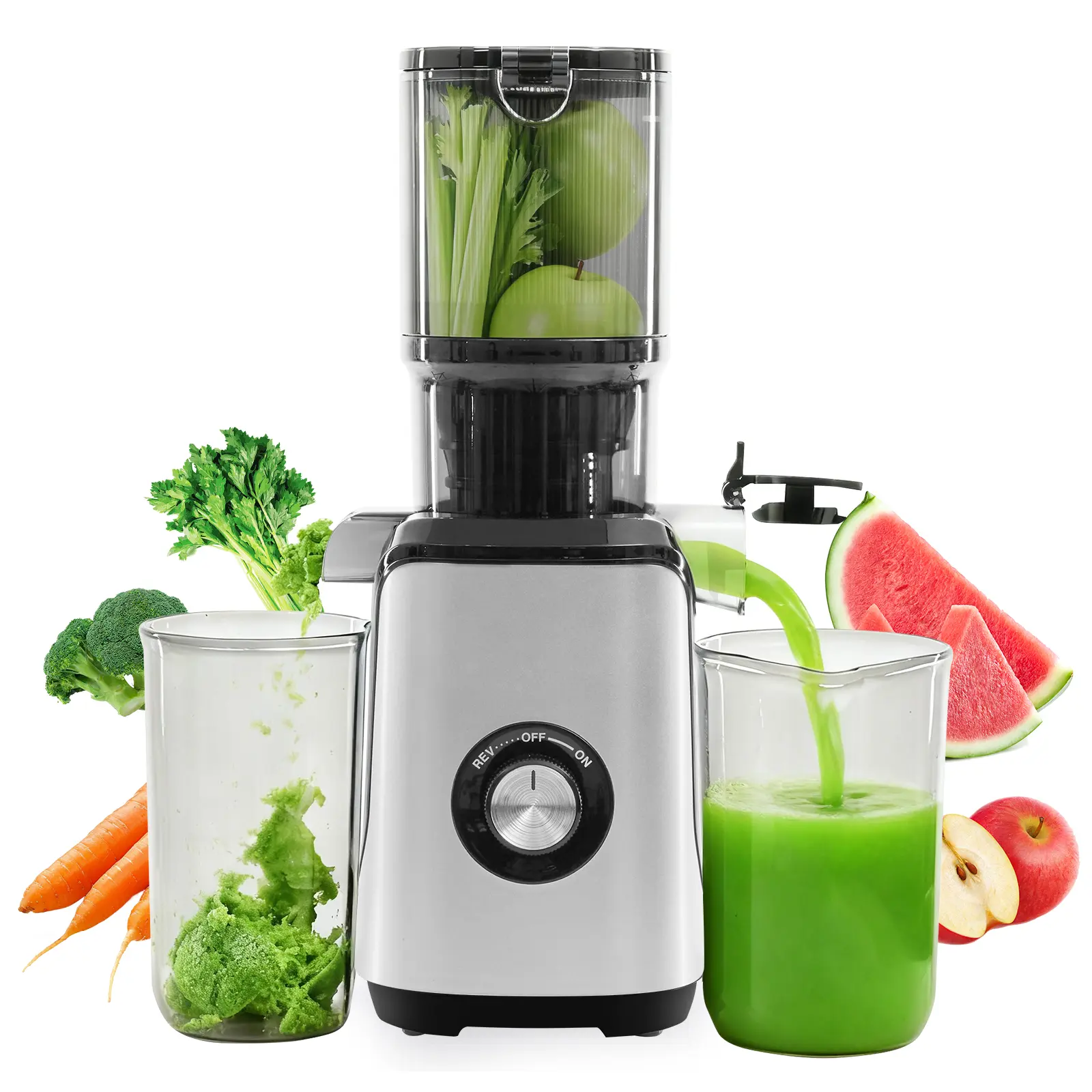 Cold Press Juicer, Masticating Juicer Machines with Wide Feed Chute, High Juice Yield and Easy to Clean for Whole Vegetables & Fruits
