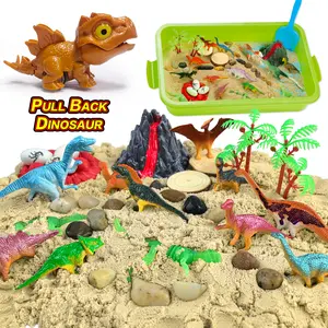 Dinosaur Sensory Bin,Dinosaur Sandbox,Kid Play Sand Kit with Sensory Sand and Glow in The Dark Dinosaurs,Sensory Sand Play Kit for Kids 3 4 5 6 7