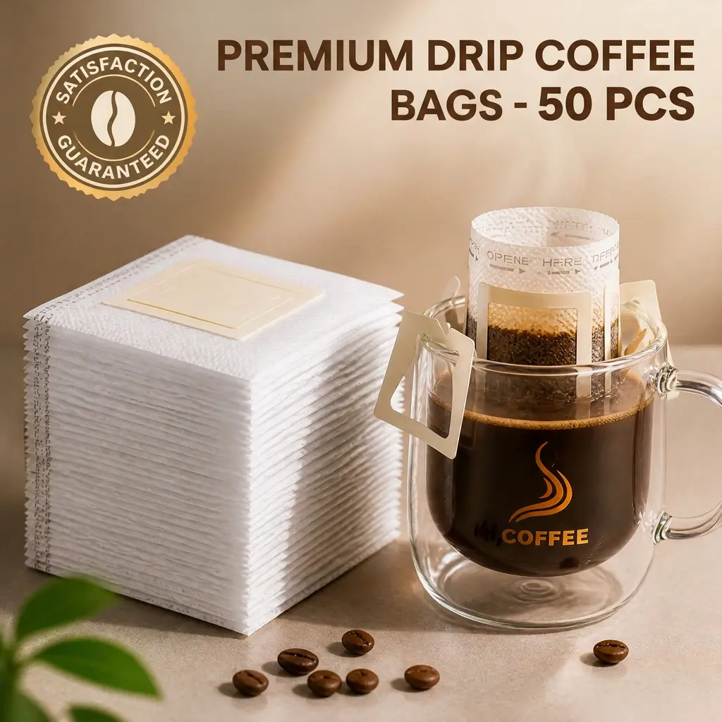 50Pcs Portable Coffee Filter Paper Bag Hanging Ear Drip Coffee Bag Single Serve Disposable Drip Coffee Filter Bag Perfect for Travel, Camping, Home, Office