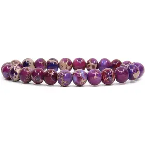 Purple Sea Sediment Jasper Handmade Gemstone 8mm Round Beads Elastic Bracelet 7" Unisex