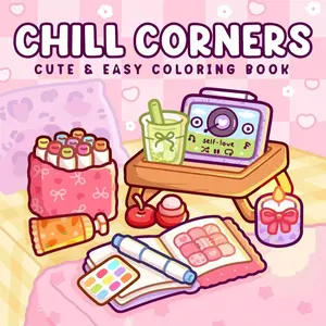 One book "Relaxation Corner" coloring book, 4 easy-to-color, imaginative stationery and relaxing scenes. A perfect gift, stationery, school supplies, suitable for children and adults, Mother's Day and other festivals, Fun, Creativity, Student