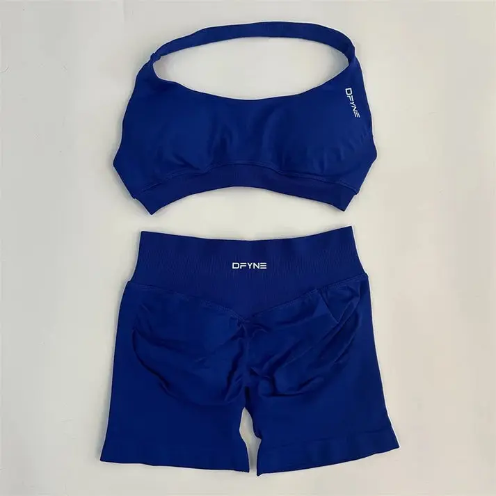 DFYNE Impact Bra & Short Set - Royal Blue High Performance Activewear for Women with Adjustable Straps Moisture Wicking Fabric Lightweight Minimalist Design Medium Support Versatile Workout Set
