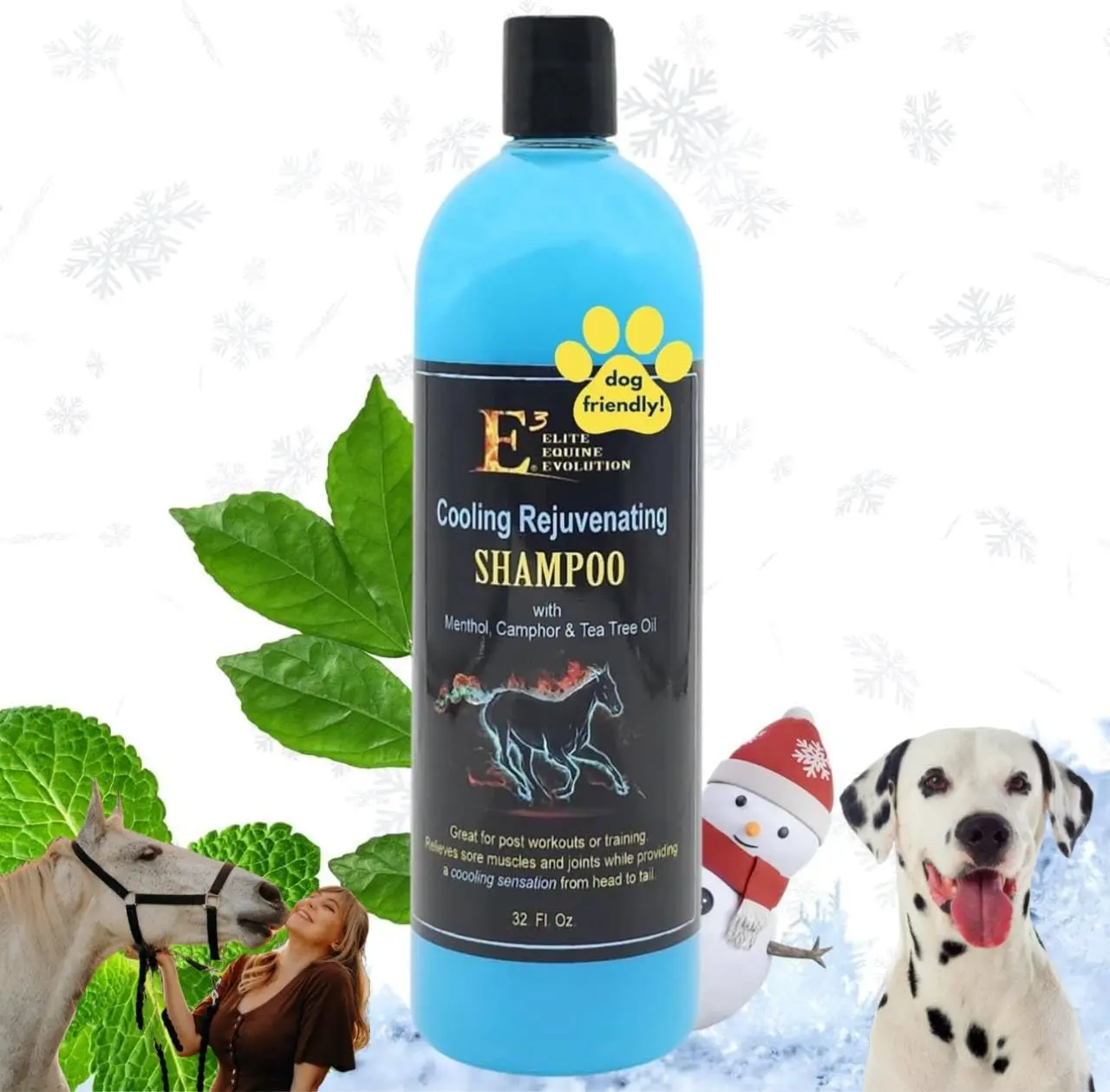 E3 Cooling & Rejuvenating Pets Shampoo - 32 oz - Menthol, Camphor and Tea Tree for Soothing Relief for Horses & Dogs with Cooling Effect