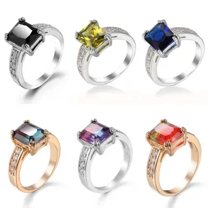 Women's Stylish & Minimalist Square Sapphire-Blue Zircon Ring — Royal Blue Wedding Jewelry