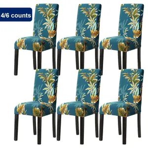 Modern Printed Chair Cover, 4/6 Counts Removable Washable Chair Slipcover, Dustproof Chair Protector for Home Living Room Hotel Dining Room, Stretch Chair Slipcovers