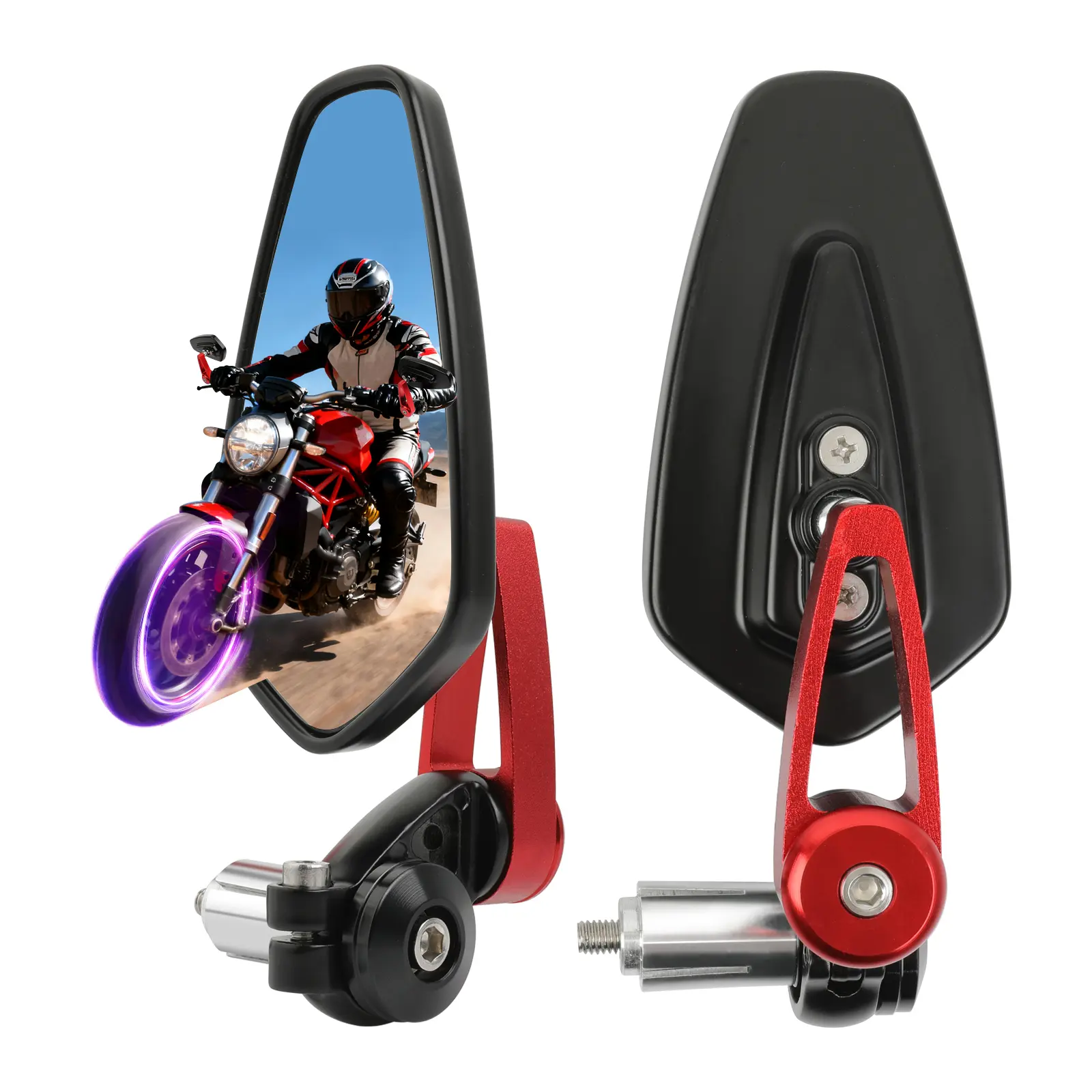 Universal Red Motorcycle Billet Aluminum 7/8" 22 Bar End Side Rear View Mirrors Compatible with Kawasaki Z900 Z1000 Honda Grom Suzuki GSXR