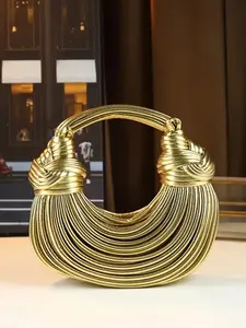 Fashion Handmade Noodle Hand Bag, Women's Golden Color Crossbody Bag, Unique Creative Clutch, Perfect Gift for Wife or Girlfriend