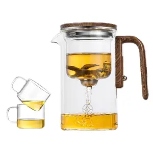 Enchanti Tea Pot, Water Separation Glass Teapot with Wooden Handle, Witchcraft Teapot, Magical Teapot, Clear Teapot,One ClickMagnetic SwitchTea Separation Filtration with Infuser,Glass Teapot with Strainer and Infuser, Enchantipot Magic Tea Pot With 2Cup