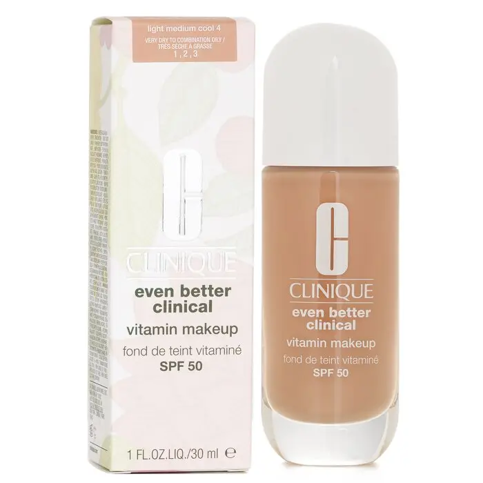 Clinique Even Better Clinical Cosmetic Hydrating Foundation, SPF 50, UV Defense, Blendable - #4 Light Medium Cool, Radiant Complexion