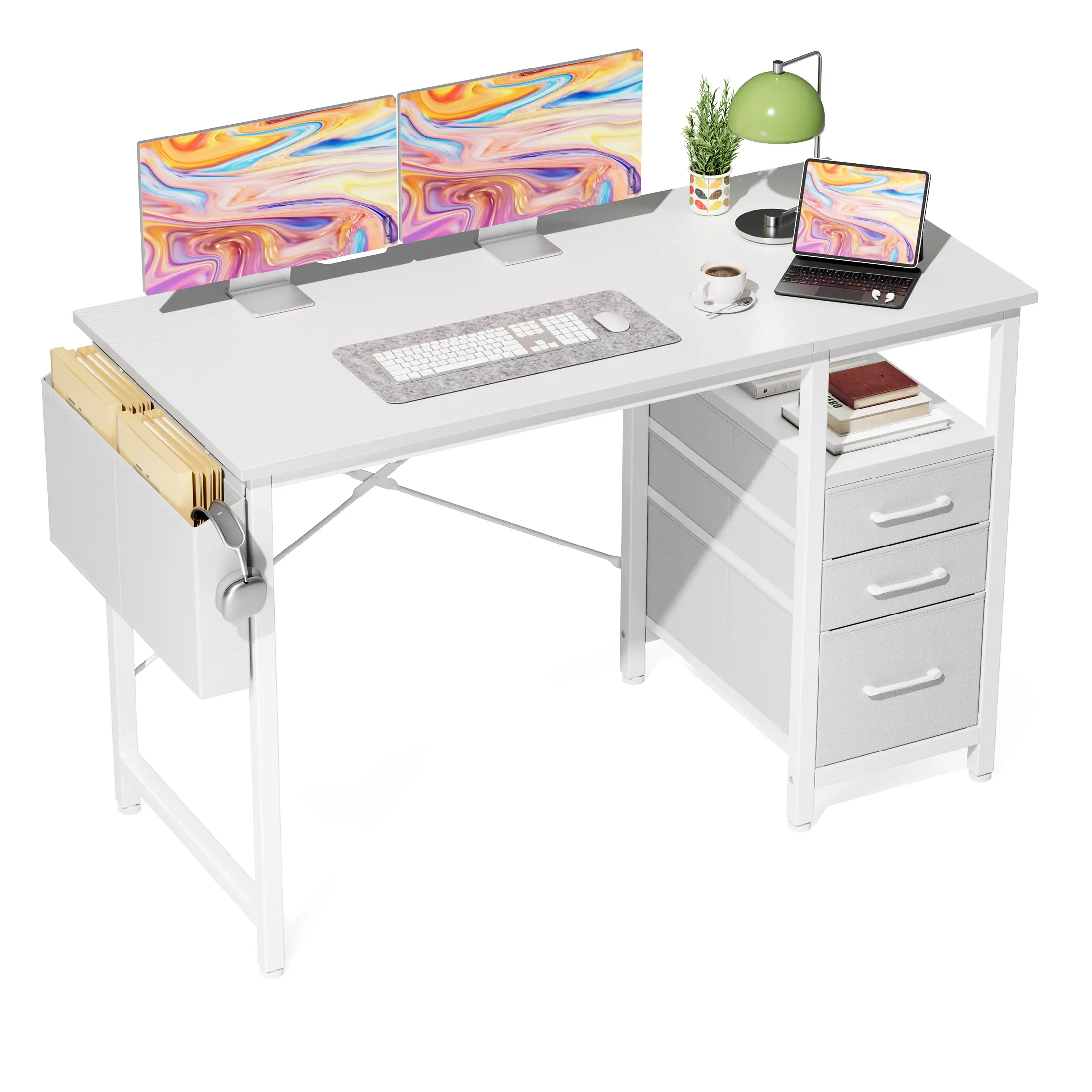 Sweetcrispy 40-Inch Modern Particleboard Multi-Drawer Computer Workstation - 3 Drawers, 1 Side Pocket, for Home Office, Bedroom, Multi-Drawer Computer Workstations