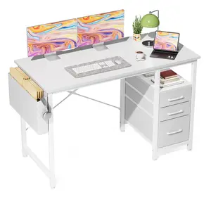 Sweetcrispy 40-Inch Modern Particleboard Computer Desk - 3 Drawers, Side Pocket, for Home Office, Bedroom