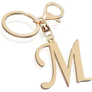Cute Stainless Steel Gold Initial Letter Keychain for Women Girl Charms for Key Handbag Backpack Bag Personalized Gift
